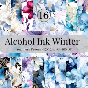 Winter Alkohol Tinte Blumen Musterdesign - Floral Tinte Digitales Papier-16 Designs - 12 x 12 Zoll-Kommerzielle Nutzung-Alkohol Tinte Blumen Muster