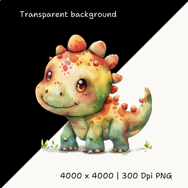 Baby Dinosaur Watercolor PNG Clipart Set, Cute Dinosaur Digital ...