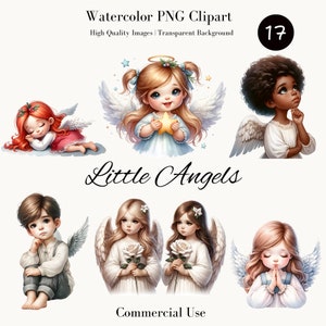 Conjunto de imágenes prediseñadas de angelitos en acuarela, lindos PNG de bebés ángel, arte digital de niños angelicales, ilustración de angelitos, uso comercial imprimible