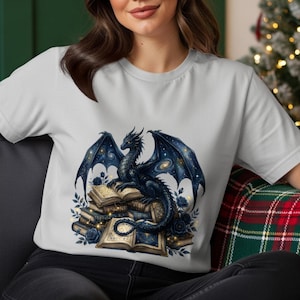 Mystical Dragon and Clocks Graphic T-Shirt, Fantasy Art Tee, Unisex Casual Wear, Unique Illustration, Gift Idea