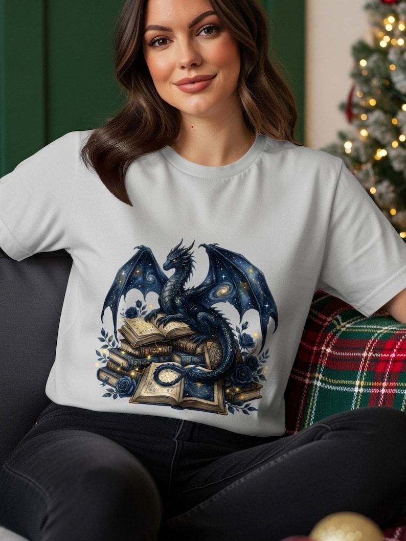 Mystical Dragon and Clocks Graphic T-Shirt, Fantasy Art Tee, Unisex Casual Wear, Unique Illustration, Gift Idea