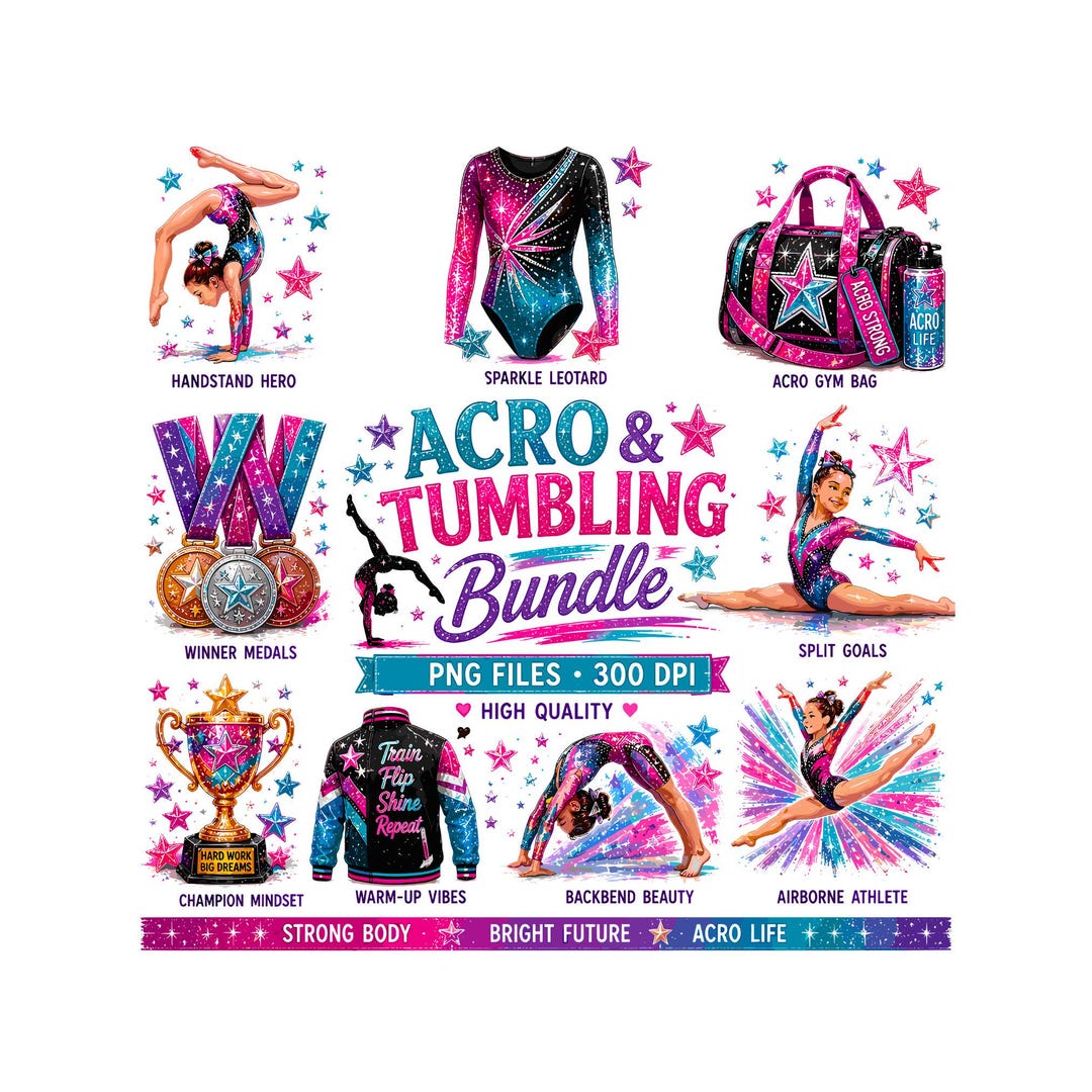 Acro and Tumbling Clipart Bundle | Gymnastics PNG Graphics | Sparkle ...
