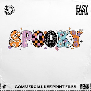 Spooky PNG, Halloween Sublimation Design, Patchwork Letters, Retro Halloween Shirt, Pastel Clipart, Cute Halloween Design