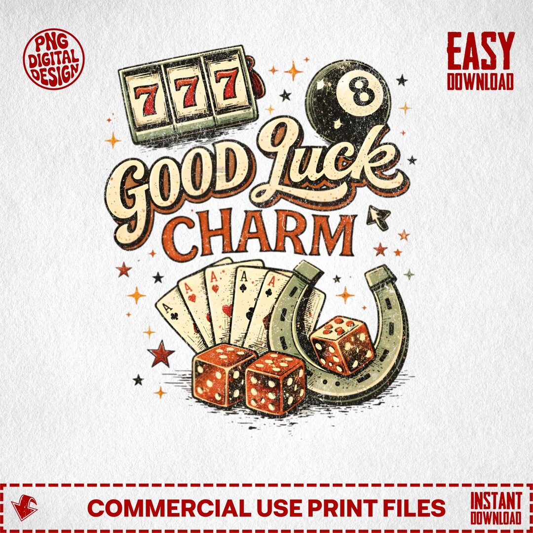 Good Luck Charm Vintage PNG, Distressed Design, Lucky Graphics, Casino ...