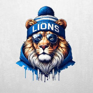 Cool Lion with Sunglasses and Blue Hoodie, Lions Fan Art, Urban Style Lion Digital Art Print