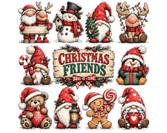 Christmas Clipart Bundle | Watercolor Gnomes PNG, Reindeer, Snowman, Gingerbread Man | Festive Holiday Graphics for Sublimation & Cards