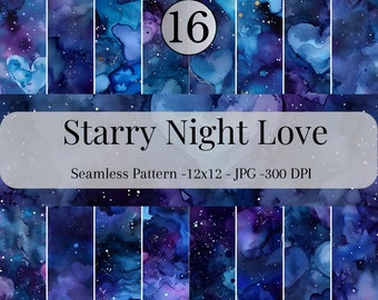Starry Night Love Alcohol Ink SEAMLESS Patterns - Alcohol Ink Digital Paper - 16 Designs - 12x12in - Commercial Use -Alcohol Ink Sublimation