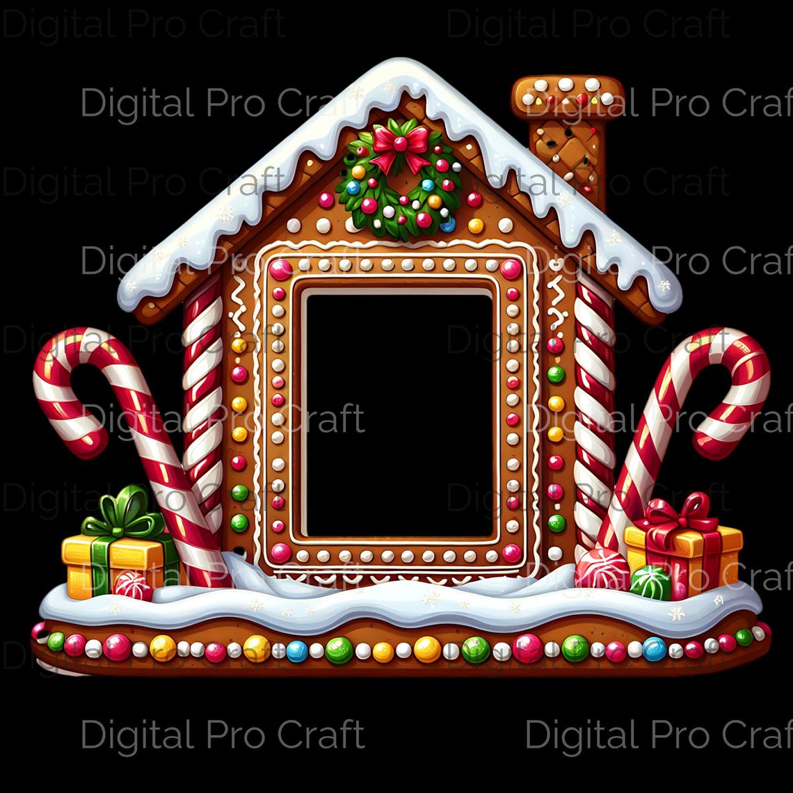 Whimsical Gingerbread House Picture Frame Png Clipart for Instant ...