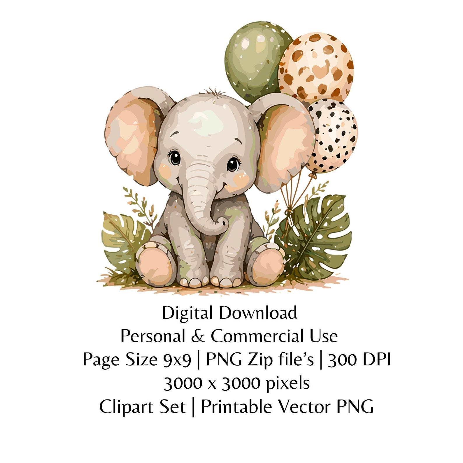Safari Baby Shower Clipart Bundle, Watercolor Jungle Animal PNG, Wild ...
