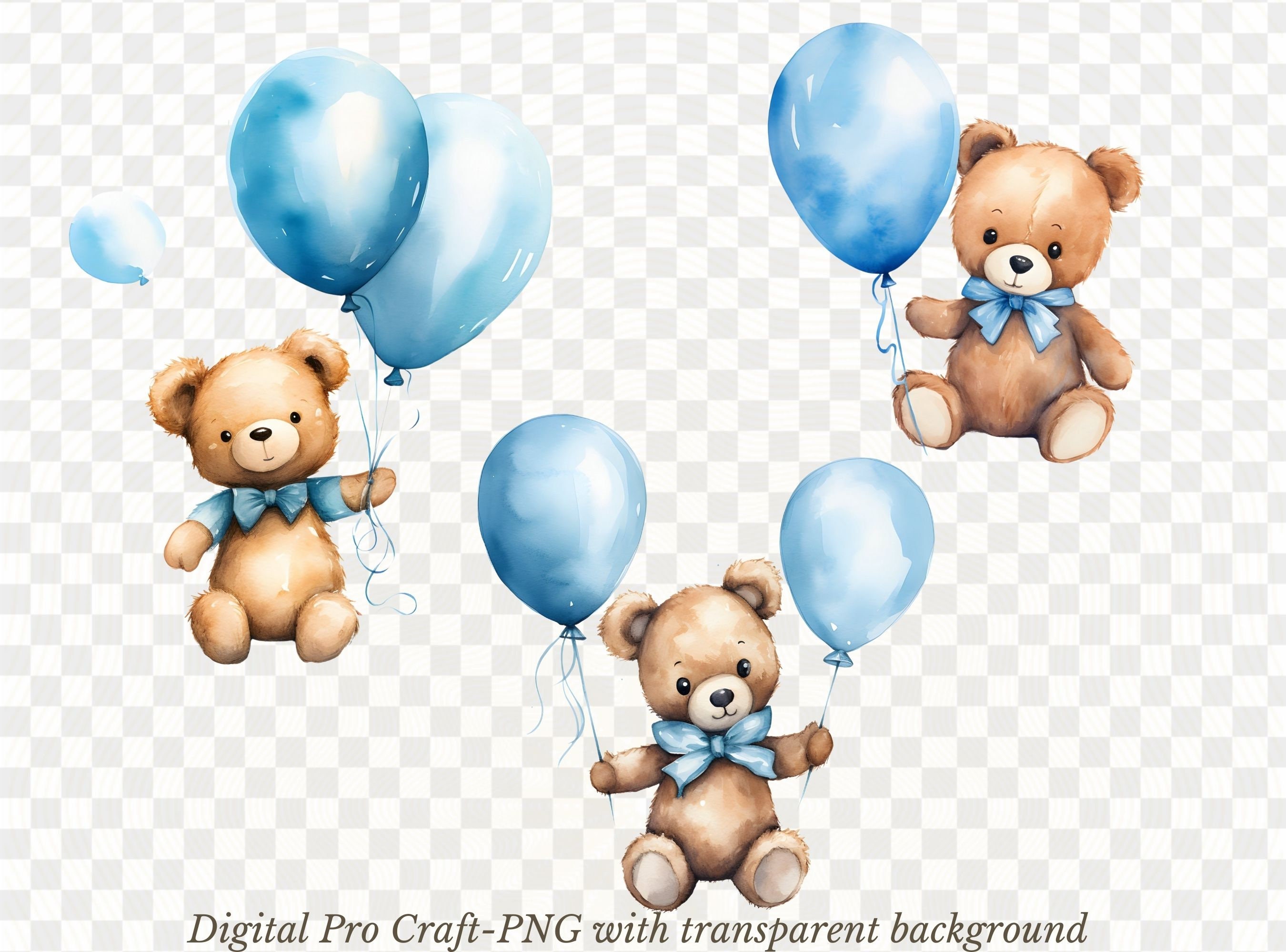 Watercolor Teddy Bear Clipart Bundle, Baby Boy Clipart, Baby Shower ...