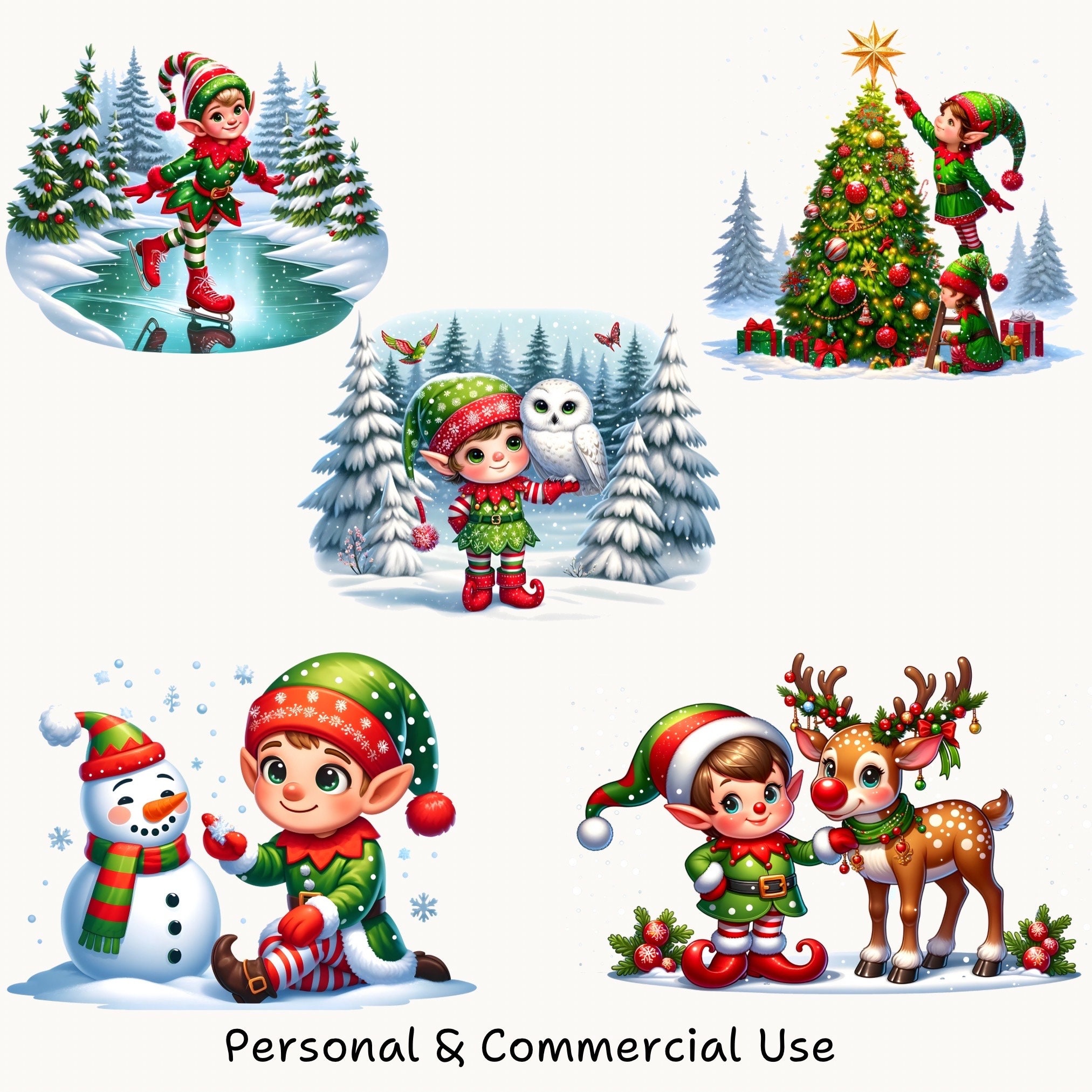 Christmas Elf PNG Clipart Set – Watercolor Digital Images, Holiday ...