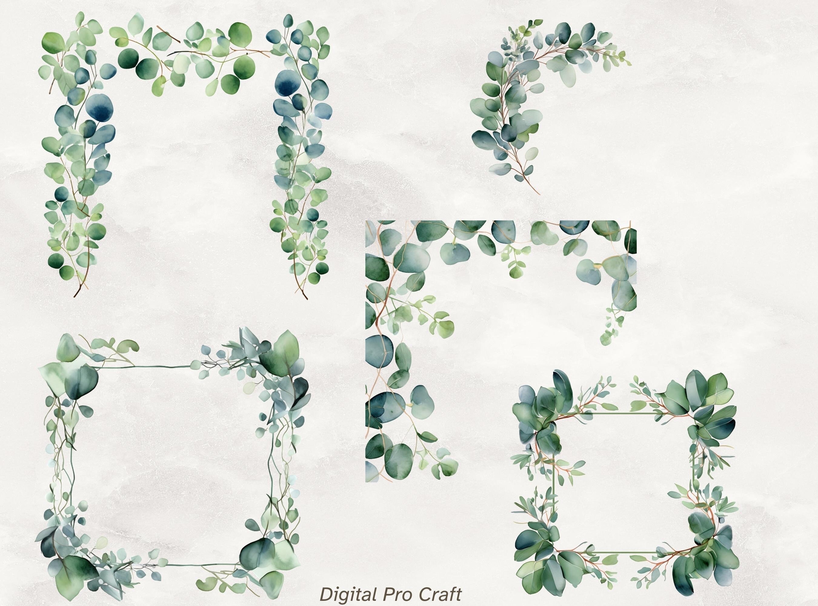 Set of 17, Watercolor Eucalyptus Clipart, Greenery Clipart , Watercolor ...