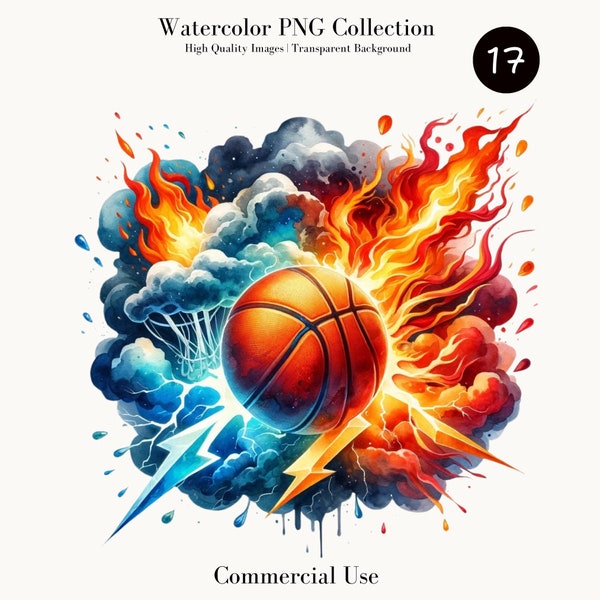 Watercolor Basketball Splash Art PNG, Digital Download, Vibrant Sports Illustration, Commercial Use, Printable Poster, Athletic Decor,