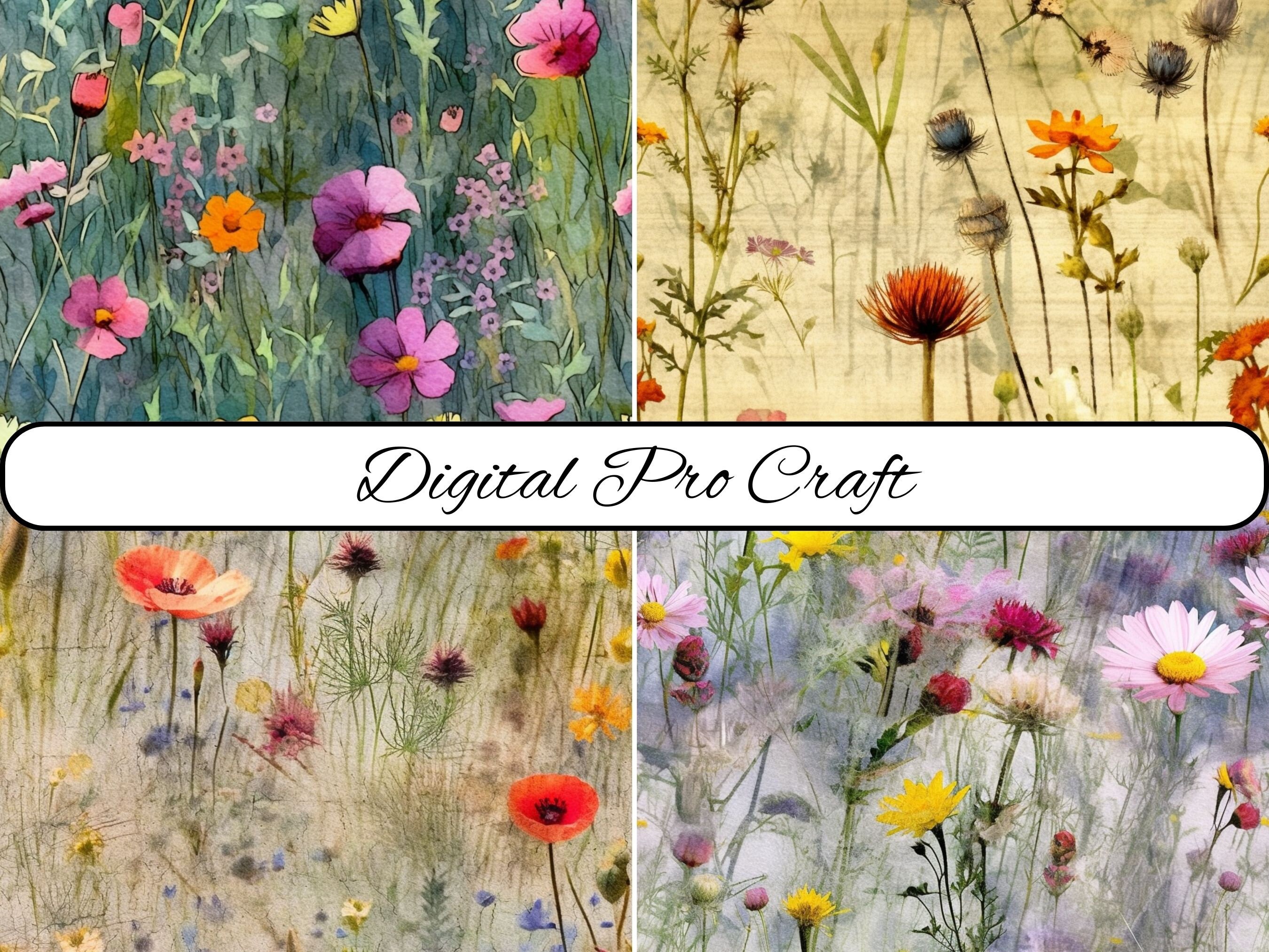 Watercolor Wildflowers Digital Paper, Pack2, Spring Flowers Junk ...