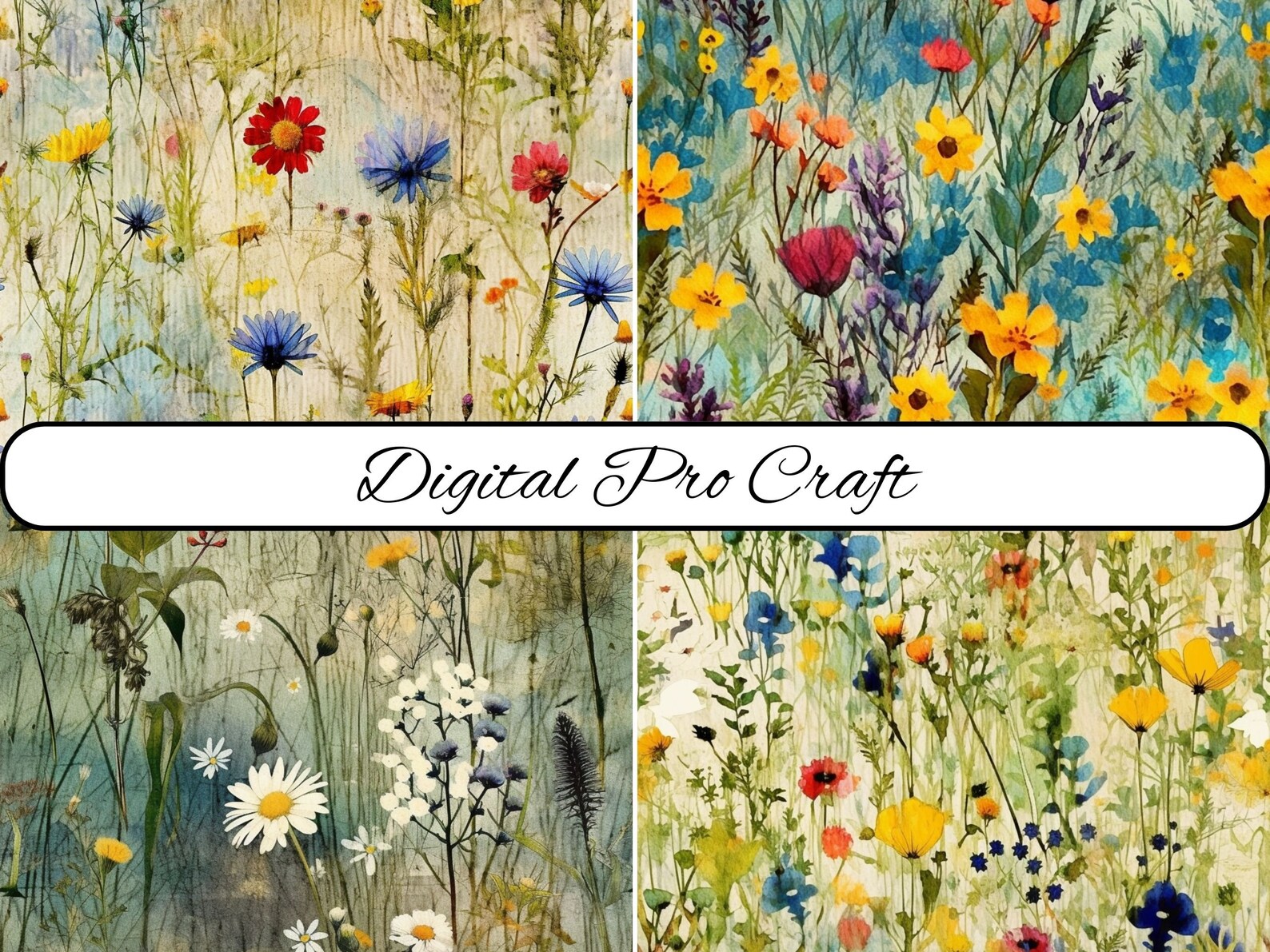 Watercolor Wildflowers Digital Paper, Pack2, Spring Flowers Junk ...