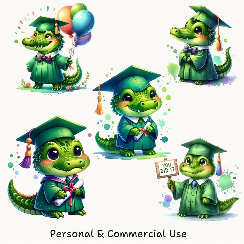 Graduation Alligator Clipart,watercolor Png,cute Graduate Alligator ...