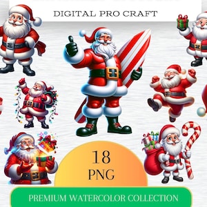 Santa Claus Clipart PNG, Christmas Digital Download, Festive Santa Images, Watercolor Santa Png, Holiday Graphics, Christmas Card Design