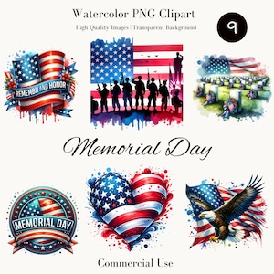 Clipart del Memorial Day / Pacchetto di clipart patriottiche del Memorial Day / 9 design di alta qualità / Arte natalizia / Stampabile / Uso commerciale