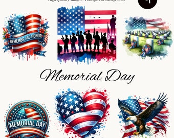 Memorial Day Clipart | Patriotic Memorial Day Clipart Bundle | 9 High-Quality Designs | Holiday Art | Printable | Commercial Use