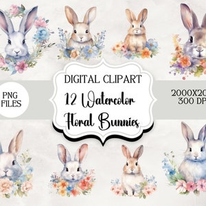 Entzückende Blumen Bunnies Vielseitige digitale Clipart-Grafiken | Hochwertige PNG Designs für Grafikdesigner & Erzieher|Digitale Downloads