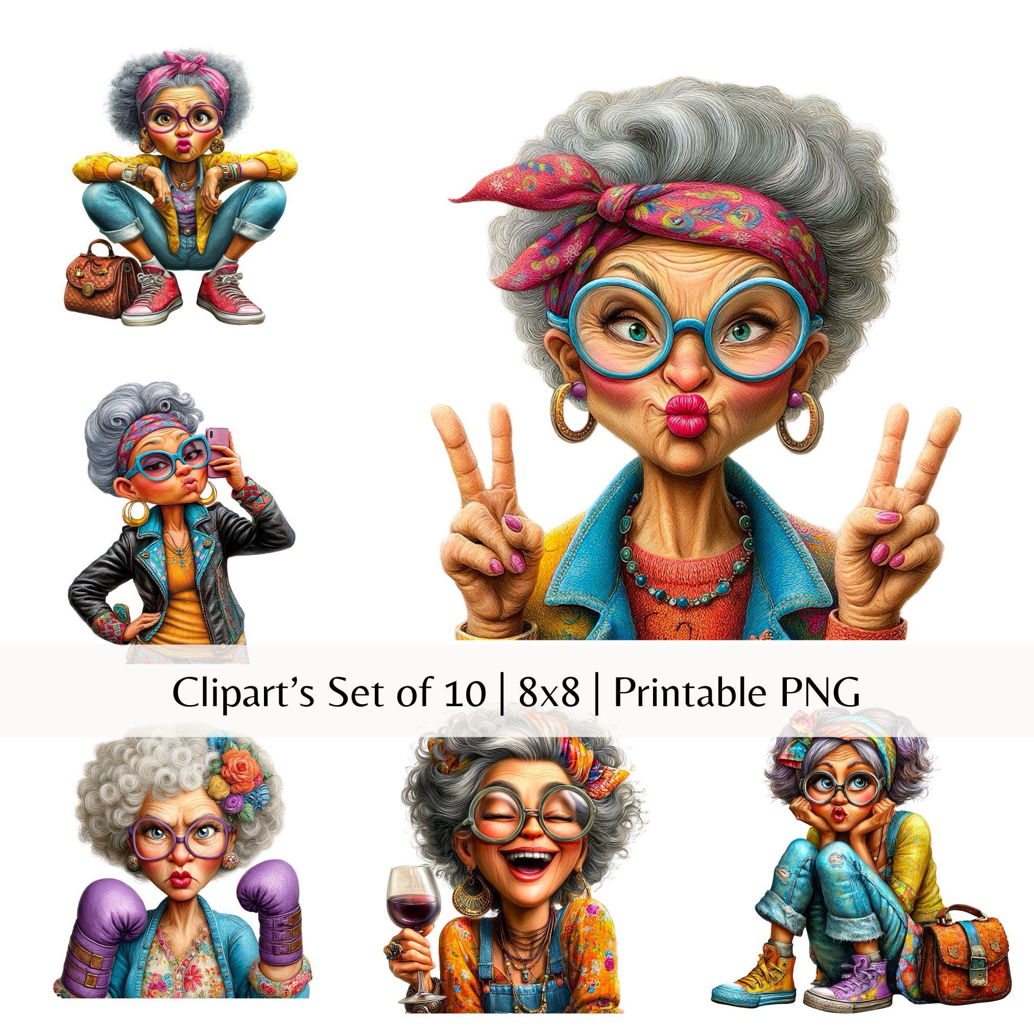 Sassy Grandma Clipart Bundle | Funny Hip Granny PNG | 10 Quirky ...