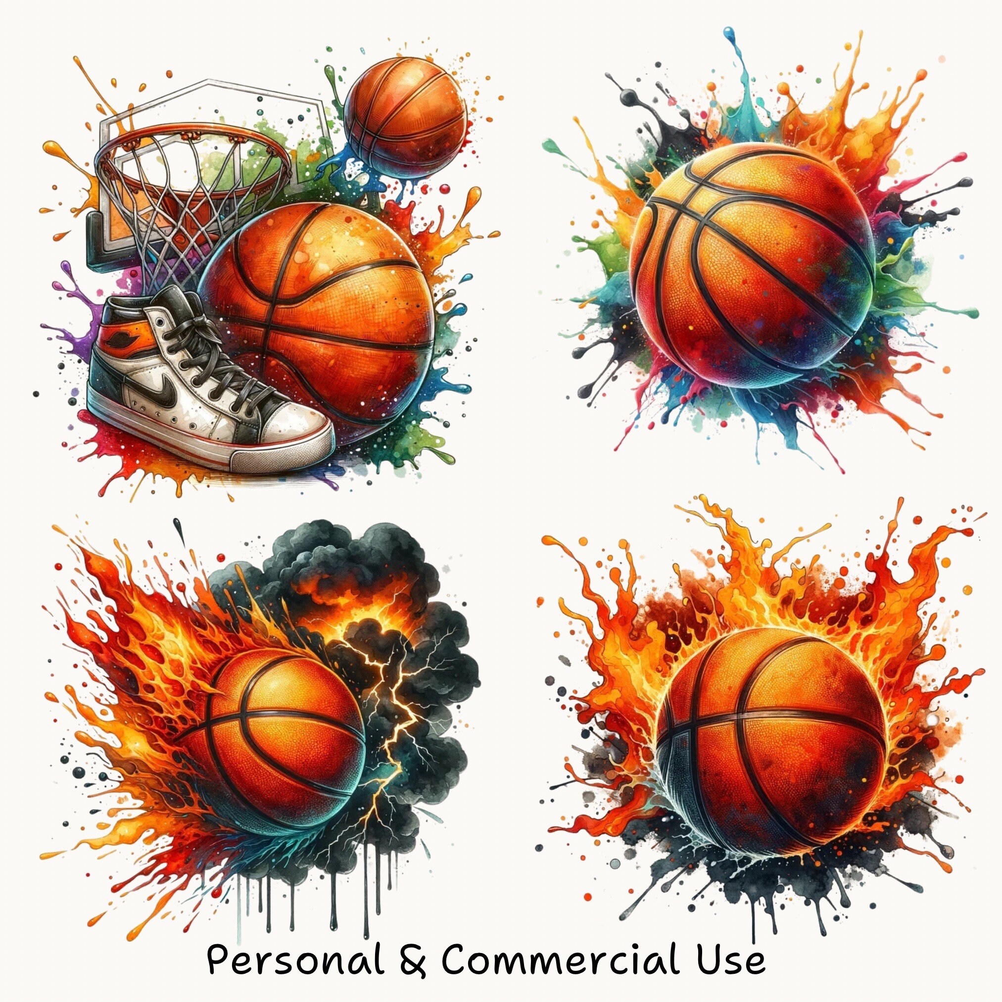 Watercolor Basketball Splash Art, Vibrant Sports PNG (digital Download ...