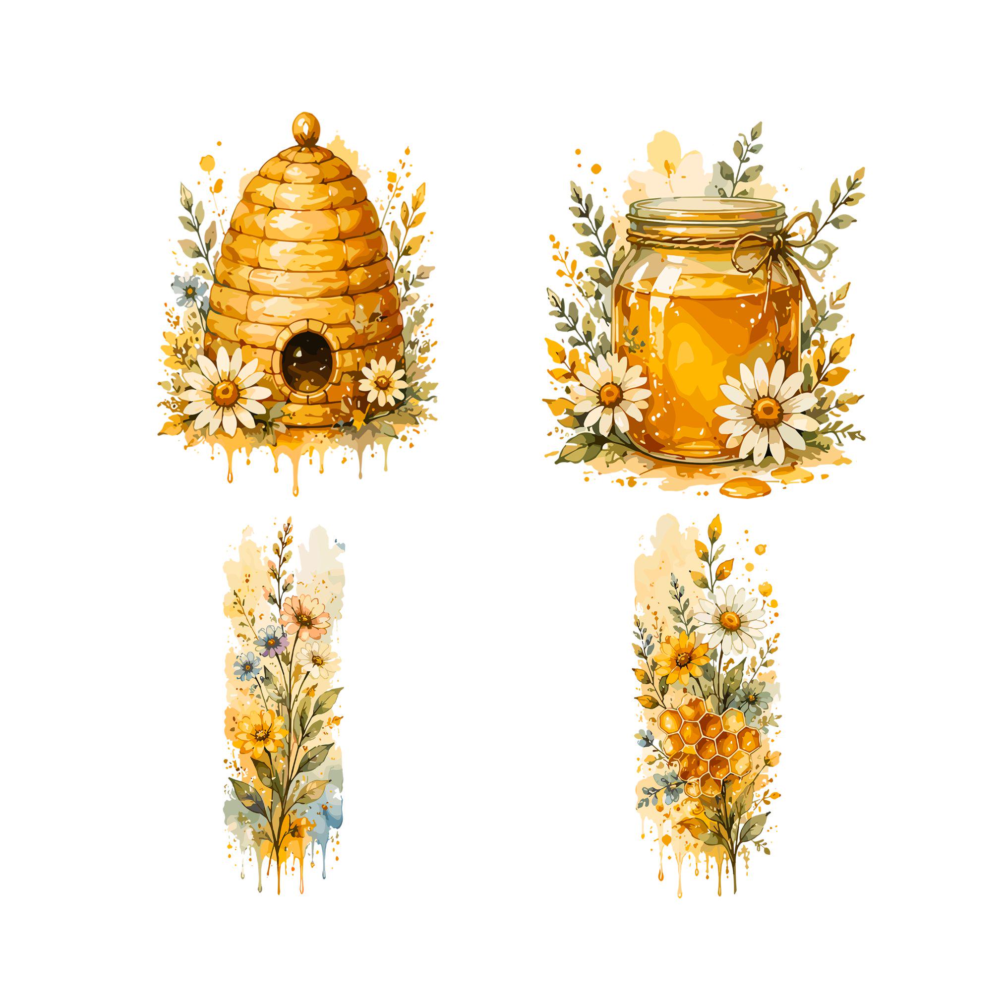Watercolor Bee Clipart Bundle, Honey Bee PNG, Floral Clipart for Junk ...