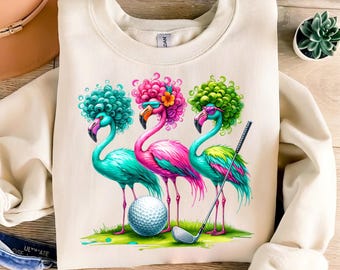 Golf Flamingo PNG, Cute Flamingo PNG Sublimation, Three Crazy Flamingos png, Commercial Use Bird Life, Digital Download, Flamingo Chick PNG