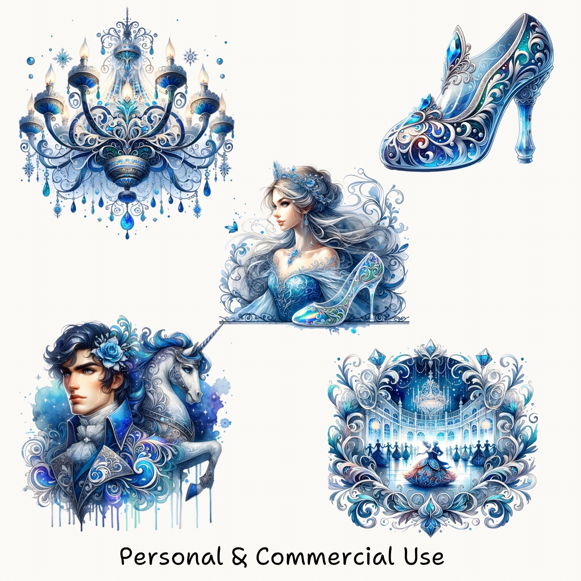 Watercolor Cinderella PNG Clipart Bundle – Party Watercolor Cinderella ...