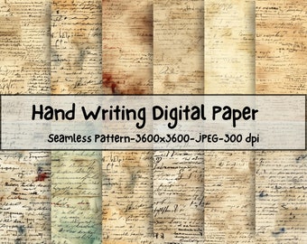 Vintage Handwriting Versatile Digital Paper Seamless Patterns Texture|High-Quality JPEG & Royalty-Free-Instant Downloads,Sublimation Design