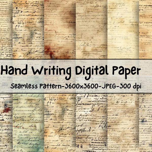 Vintage Handwriting Versatile Digital Paper Seamless Patterns Texture|High-Quality JPEG & Royalty-Free-Instant Downloads,Sublimation Design