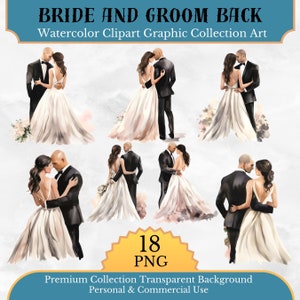 Aquarell Land Braut und mutige Bräutigam zurück Bündel Clipart, Hochzeit lädt Clipart ein, Hochzeit Tag Clipart PNG, gerade verheiratet Clipart