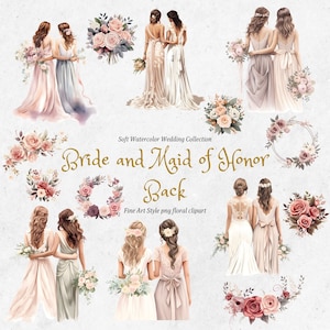 Braut und Trauzeugin zurück Aquarell Clipart Bundle, Junk Journal Hochzeit Clipart, PNG, Romantische Clipart, digitaler Download, kommerzielle Nutzung