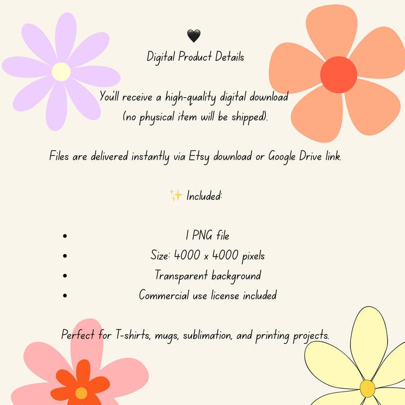 Colorful Flower Digital Clipart for T-Shirts, Mugs, Sublimation - Commercial Use, Instant Download