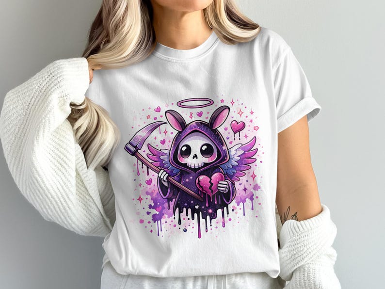 Cute Grim Reaper Bunny Png, Sublimation Design, DTF Transfer, T-shirt