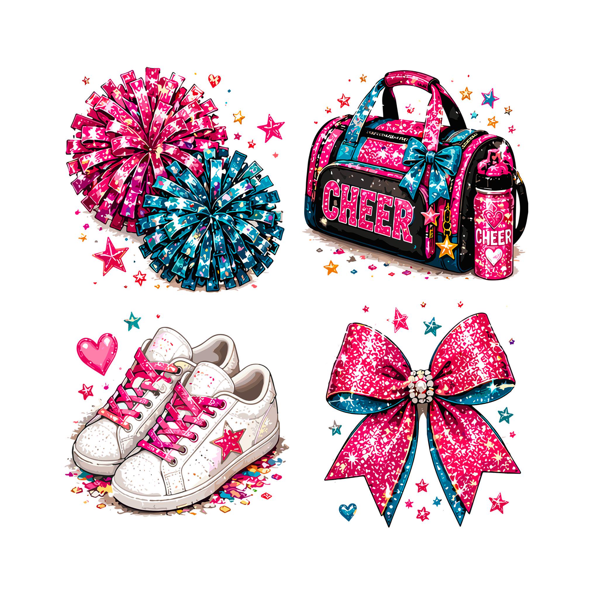 Sparkle Cheerleader Clipart Bundle | Pink Teal Cheer PNG Sublimation ...