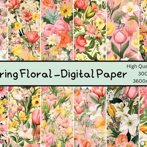 Frühling Floral Medley Digital Papier - Aquarell Blumen Hintergründe - 12 Designs - 12 x 12 Zoll - Kommerzielle Nutzung - Florale Sublimation