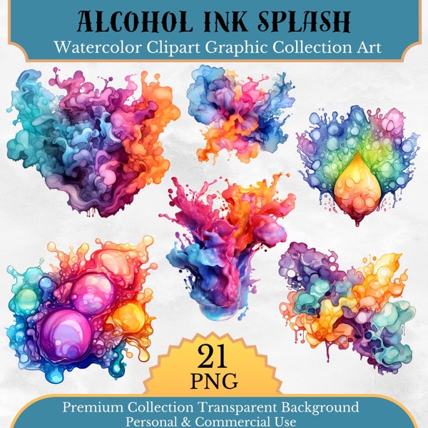 Watercolor Color Splash Clipart PNG Paint Splatter Clipart Alcohol Ink Clipart Abstract Clipart | PNG, Commercial Use, Instant Download