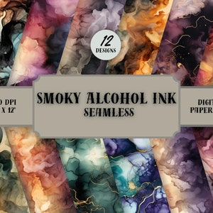 Smoky Alcohol Ink SEAMLESS Patterns - Alcohol Ink Digital Paper - 12 Designs - 12x12in - Commercial Use - Alcohol Ink on Black Backgrounds