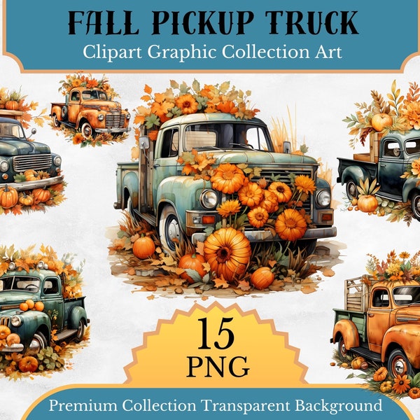 Watercolor pickup truck clipart, 10 high quality  PNG files, pumpkins harvest, fall clipart, autumn scenery, farm life,fall crafting