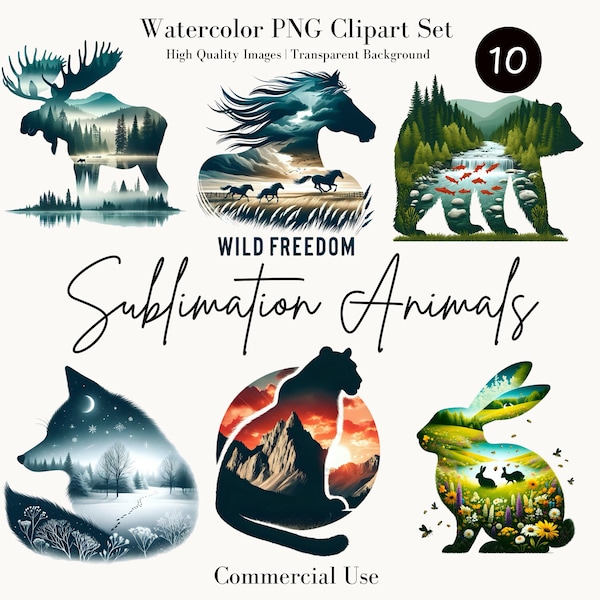 Watercolor Animal Clipart Set, Transparent PNG, Digital Download, Commercial Use, Forest Wildlife Sublimation Designs,High Quality Images