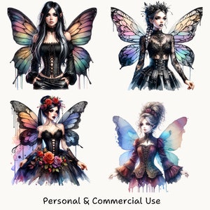 Gothic Fairy Watercolor Clipart, PNG Files With Fantasy Butterfly Wings ...