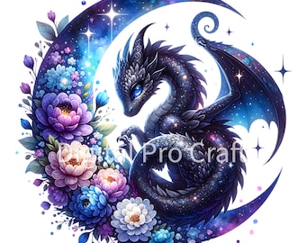 Celestial Dragon Clipart  - Beautiful Baby Dragon PNG Graphics with Transparent Background for T-Shirt Design , DTF Transfer