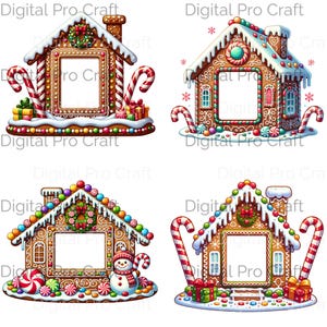 Whimsical Gingerbread House Picture Frame png Clipart for Instant Download - Perfect for Sublimation, Christmas Picture Frame Design