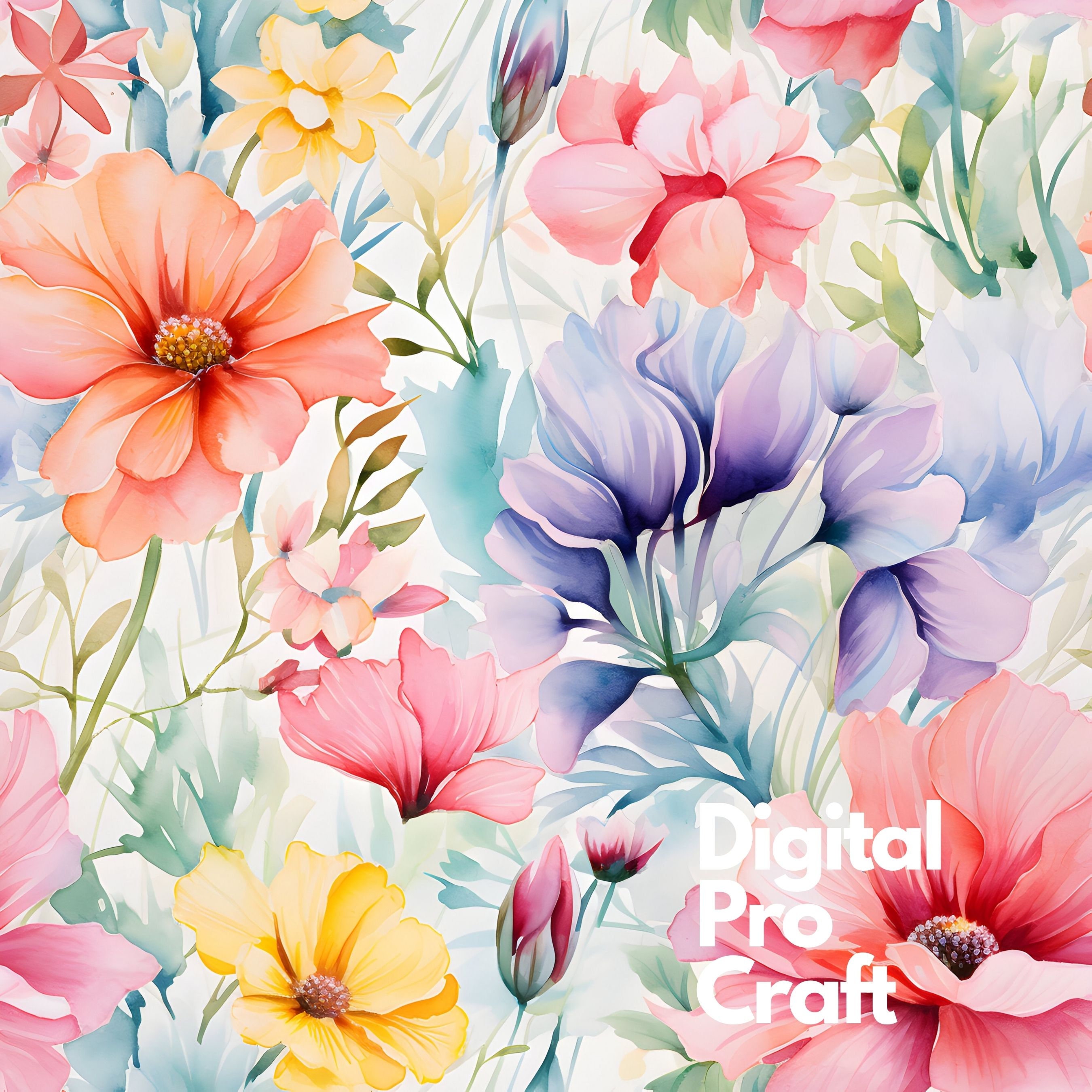 Spring Floral Digital Paper - SEAMLESS - Spring Watercolor Flower ...