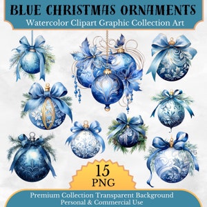 14 Blaue Weihnachtscliparts, hohe Qualität Png, Digital Download - Kartenherstellung, Mixed Media, digitales Papiermodell, Weihnachtscliparts