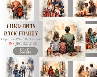 Christmas Family Back clipart, Sitting Family, Winter family, Parents and Kids clipart. Big Family. Family Christmas Dog Parents and Kids.