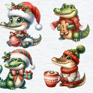Christmas Crocodile Clipart Bundle, High Quality PNG, Christmas