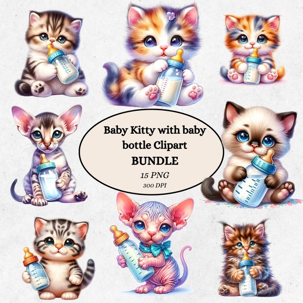 Baby Kitten Clipart Bundle, Cute Cat Digital Art, Printable Nursery Decoration, Animal Illustration, Baby Shower Graphics,digital download