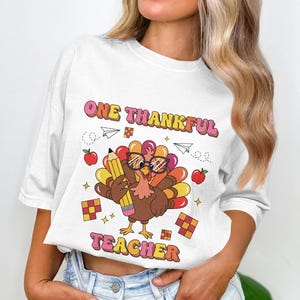 One Thankful Teacher Png, Teacher Thanksgiving Turkey Png, Preppy Fall Teacher Png, Cozy Autumn Teacher Png, Thanksgiving Gift Svg